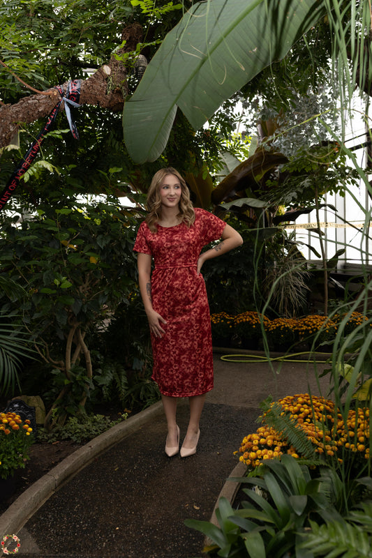 Crimson Bloom Maternity Dress