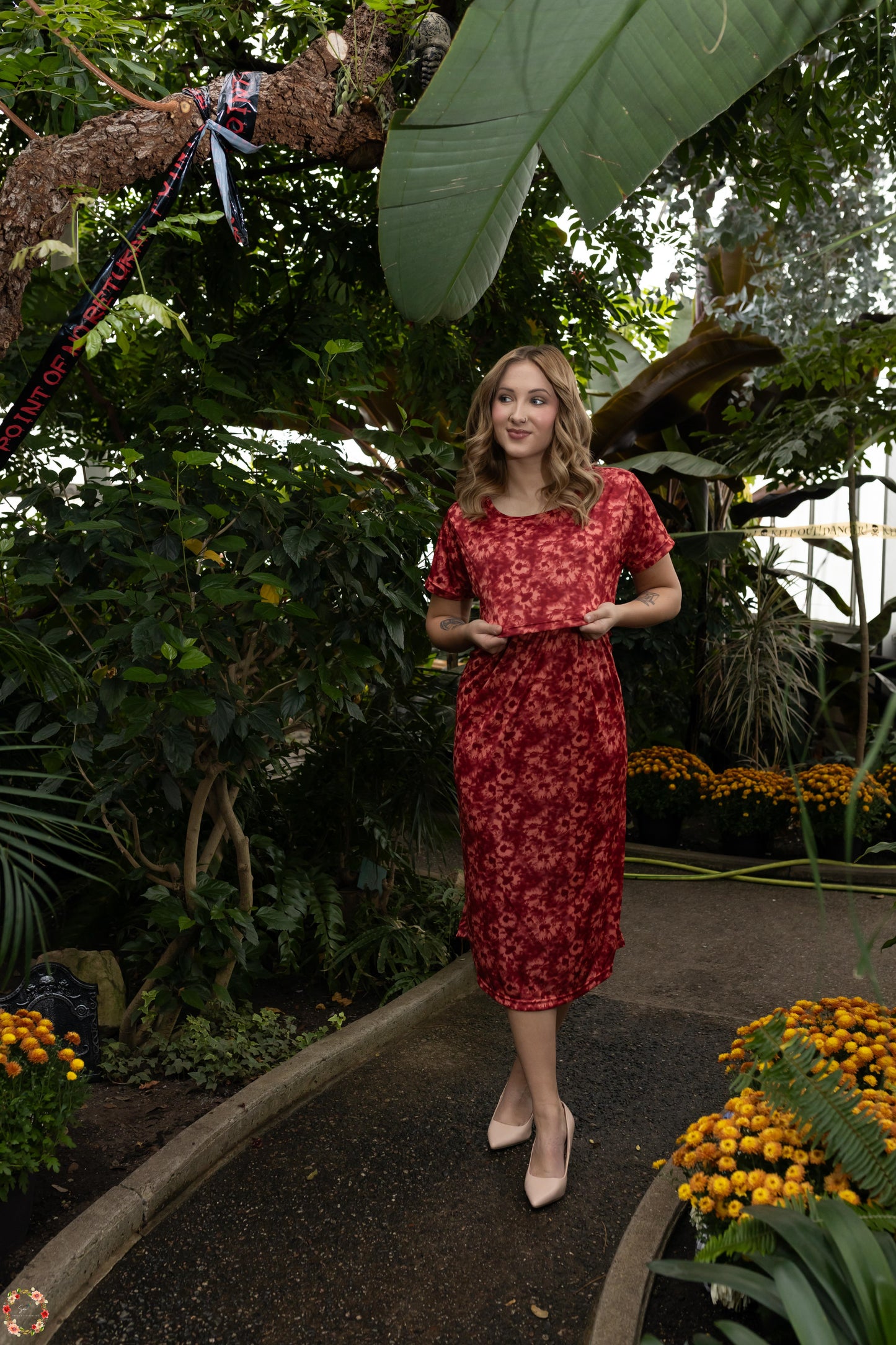 Crimson Bloom Maternity Dress